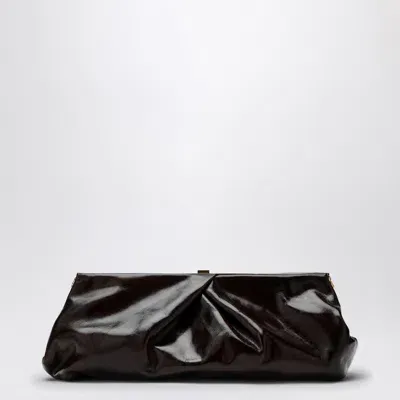 Dries Van Noten Dark Brown Leather Clutch In Multicolor