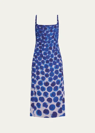 Dries Van Noten Printed Crepe Midi Dress In Blue