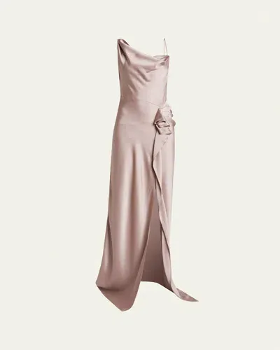 Dries Van Noten Deyon Draped One-shoulder Gown With Ruffle Detail In Lpink