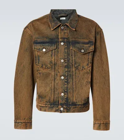 Dries Van Noten Distressed Denim Jacket In Beige