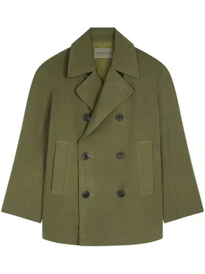 Dries Van Noten Double-breasted Cotton Coat In Green