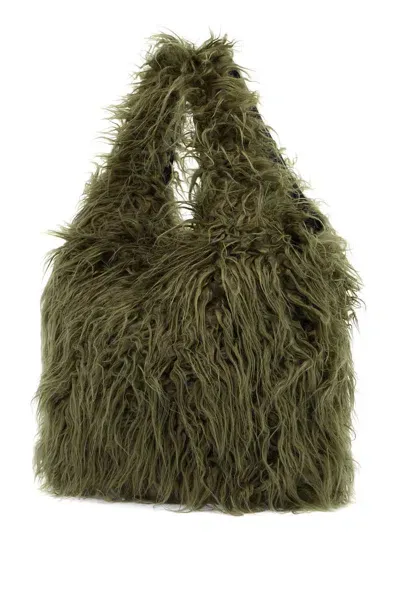 Dries Van Noten Eco Fur Tote Bag In In Green