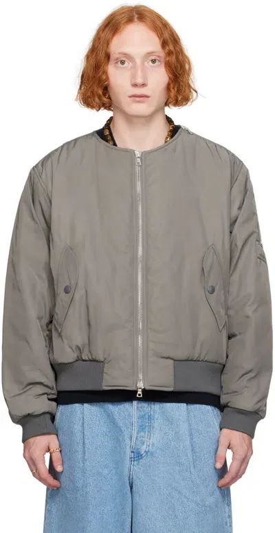 Dries Van Noten Gray Collarless Bomber Jacket In 802 Grey