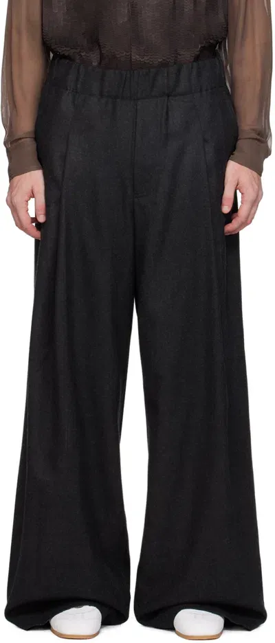 Dries Van Noten Gray Wide Wool Trousers In 901 Anthracite