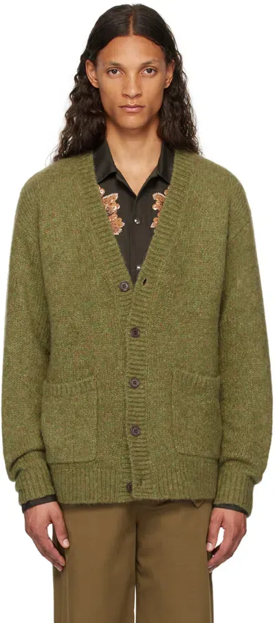 Dries Van Noten Green Dropped Shoulder Cardigan In Olive 607