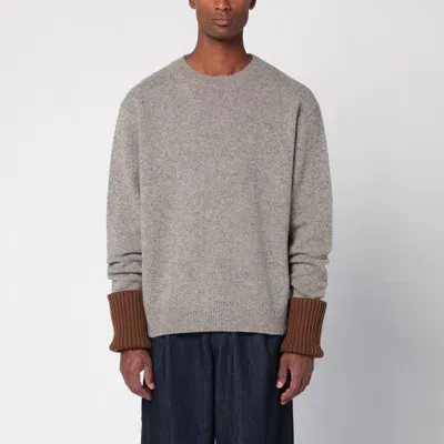 Dries Van Noten Grey Mélange Jumper With Contrasting Cuffs