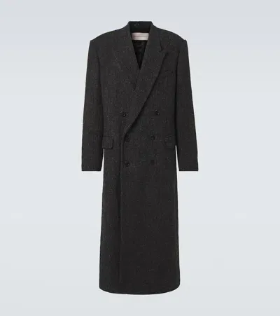 Dries Van Noten Herringbone Wool Coat In Black