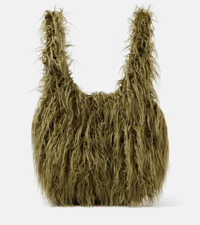 Dries Van Noten Large Faux Fur Tote Bag In Green