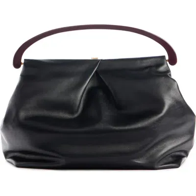 Dries Van Noten Large Top Handle Leather Pouch In 704 Dark Brown