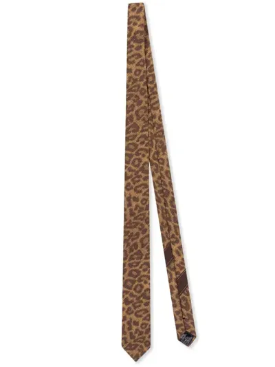 Dries Van Noten Leopard-print Silk Tie In Brown