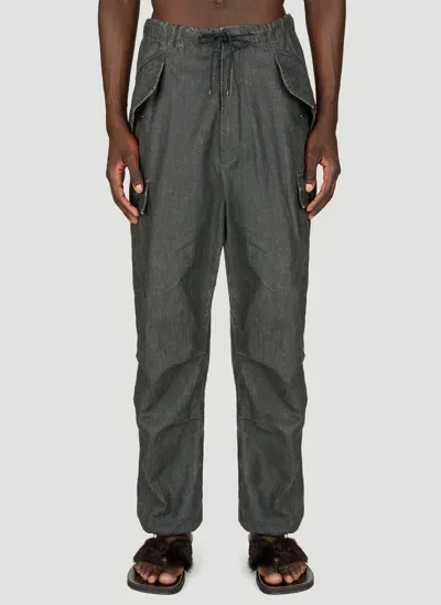 Dries Van Noten Linen Cargo Pants In Gray