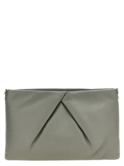 Dries Van Noten Logo Leather Clutch Bag In Gray