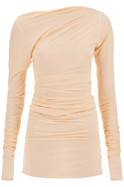 Dries Van Noten Draped Stretch-mesh Top In Pink