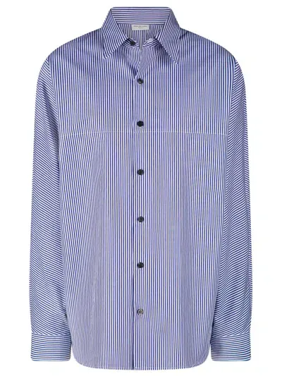 Dries Van Noten Long Sleeved Striped Shirt In Blue