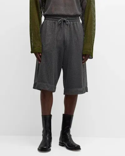 Dries Van Noten Men's Hemen Mesh Shorts In Steel