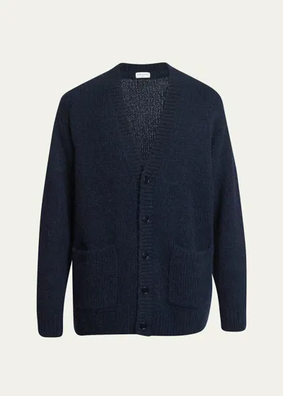 Dries Van Noten Men's Oversized Wool-blend Cardigan In Navy