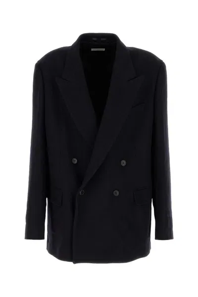 Dries Van Noten Midnight Blue Wool Blend Oversize Bishop Blazer In Navy