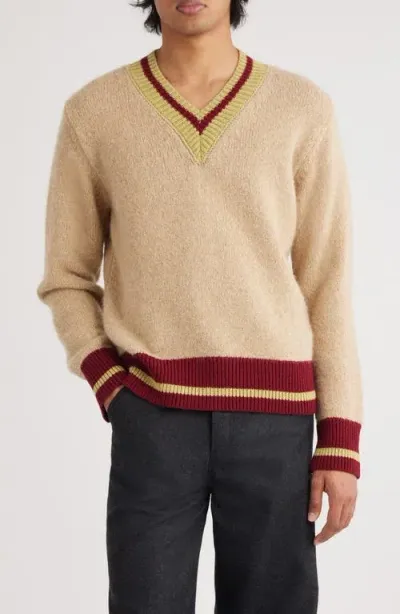 Dries Van Noten Wool Sweater With Monochrome Pattern And Contrast Trim In Neutrals