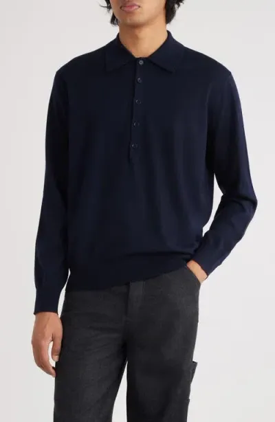 Dries Van Noten Muano Wool Polo Sweater In Blue