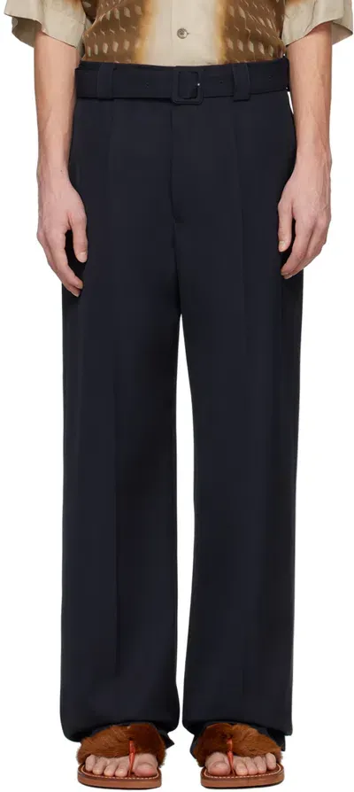 Dries Van Noten Navy Belted Trousers In 509 Navy