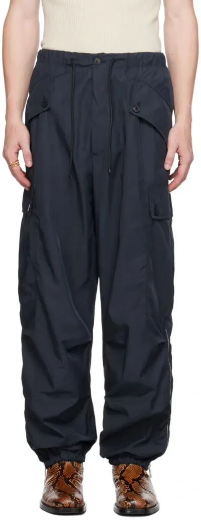 Dries Van Noten Navy Drawstring Cargo Pants In 509 Navy