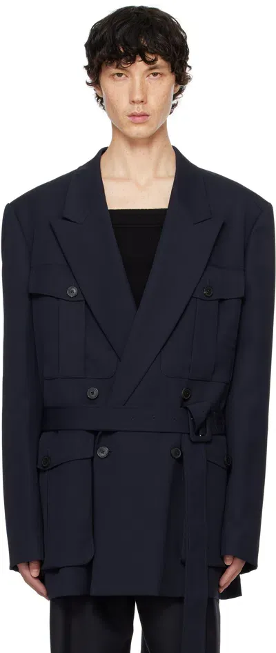 Dries Van Noten Navy Oversized Blazer In 509 Navy