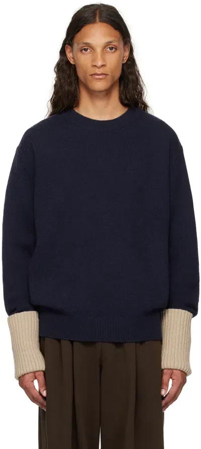 Dries Van Noten Navy Rolled Cuff Sweater In 501 Marine