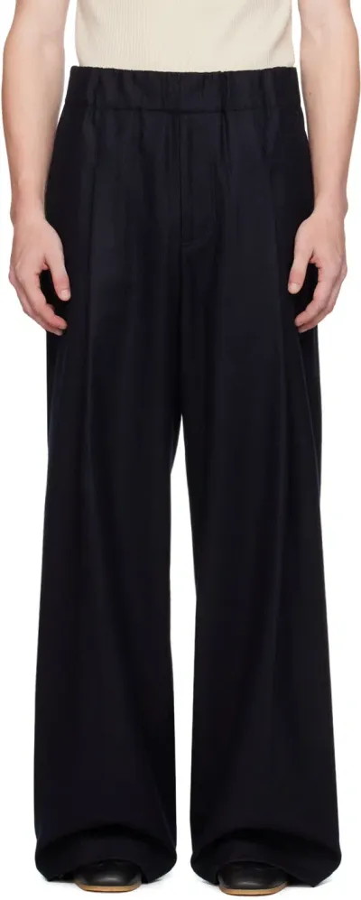 Dries Van Noten Navy Wide Wool Trousers In 509 Navy