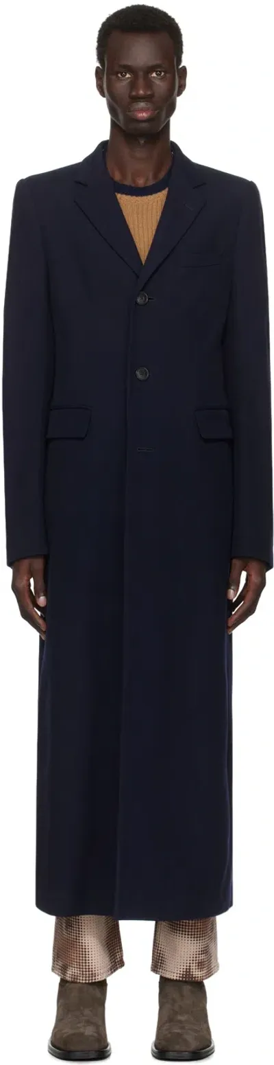 Dries Van Noten Navy Wool Coat In 509 Navy