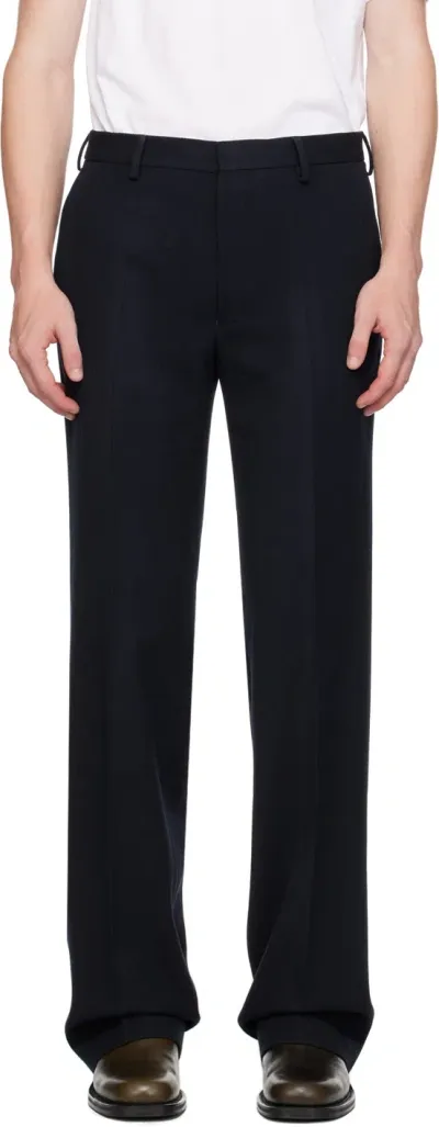 Dries Van Noten Navy Wool Trousers In 509 Navy