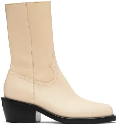 Dries Van Noten Off-white Paneled Boots In 103 Beige