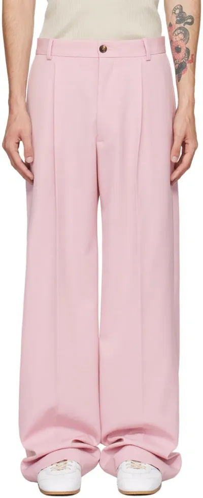 Dries Van Noten Pink Flared Wool Trousers In 301 Old Rose