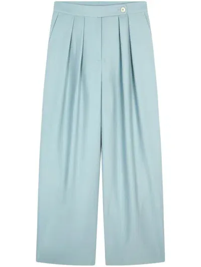 Dries Van Noten Pleated Wool Trousers In Blue