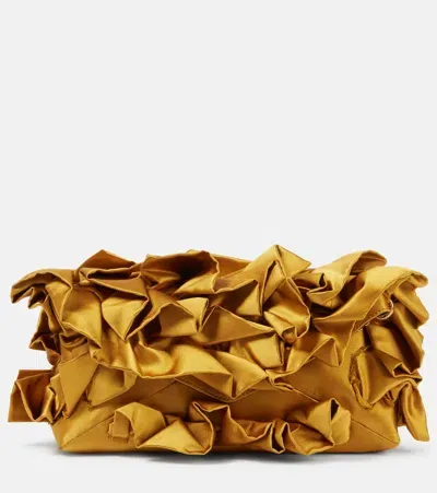 Dries Van Noten Ruffled Satin Clutch In Yellow