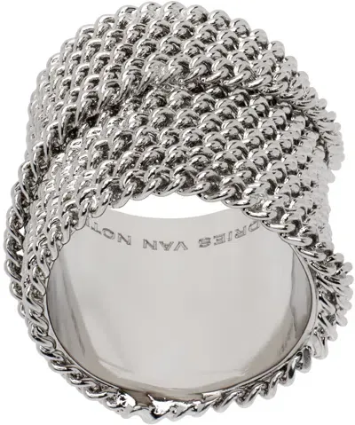 Dries Van Noten Silver Stacked Chain Ring In 961 Antic Silver