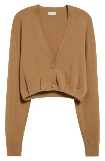 Dries Van Noten Taiga Crop Cashmere V-neck Cardigan In Camel