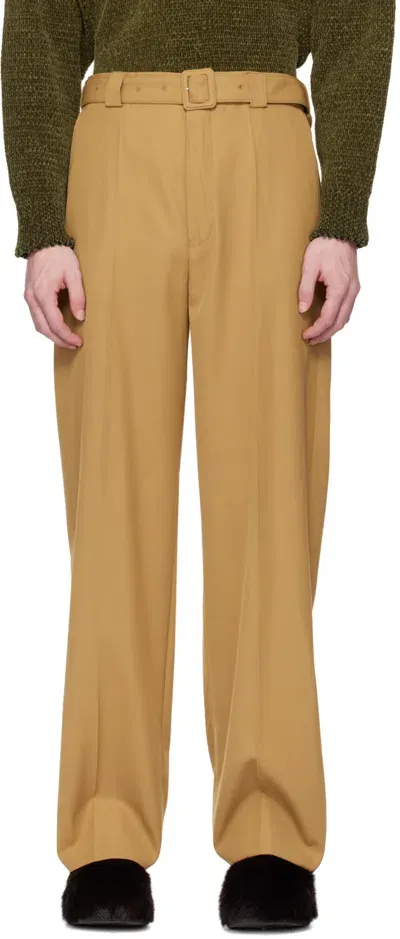 Dries Van Noten Tan Belted Trousers In Neutrals