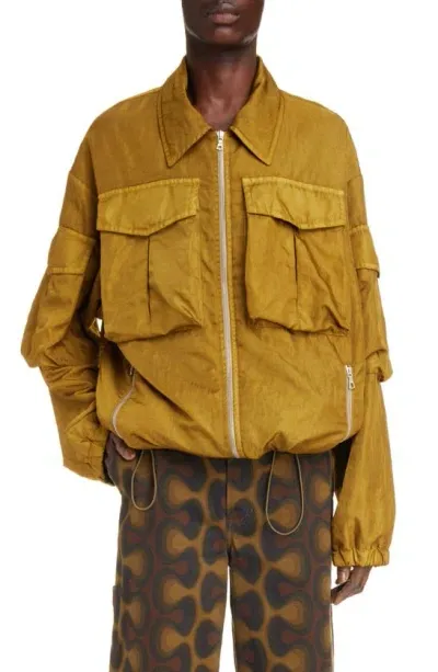 Dries Van Noten Vidway Oversize Nylon Utility Jacket In Olive