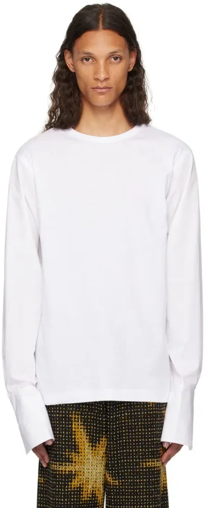 Dries Van Noten White Mock Neck Long Sleeve T-shirt