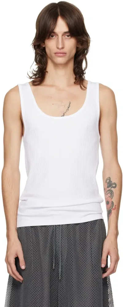 Dries Van Noten White Ribbed Tank Top In 1 White