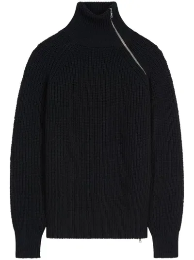 Dries Van Noten Zipped Wool Jumper In Black