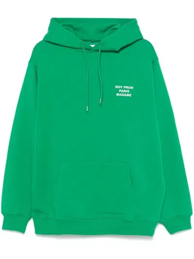 Drôle De Monsieur Embroidered-slogan Hoodie In Green