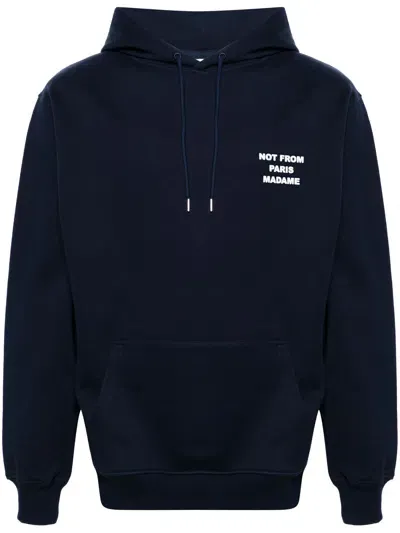 Drôle De Monsieur Slogan-print Cotton Hoodie In Blue