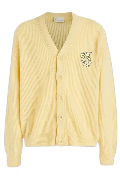 Drôle De Monsieur Embroidered-flower Ribbed Cardigan In Gelb