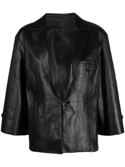 Drome Crop-sleeves Leather Jacket In Nero