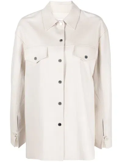 Drome Logo-buttons Leather Shirt Jacket In Nude