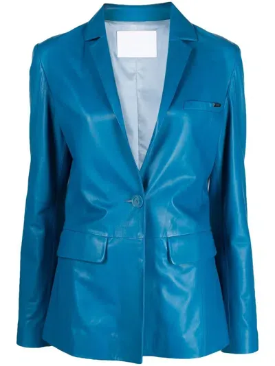 Drome Single-breasted Leather Blazer In Blue