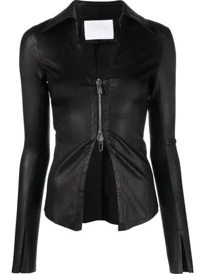 Drome Zip-up Curved Hem Blouse In Schwarz