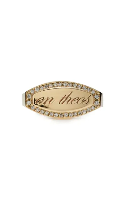 Dru En Theos Felix 14k Yellow Gold Diamond Signet Ring