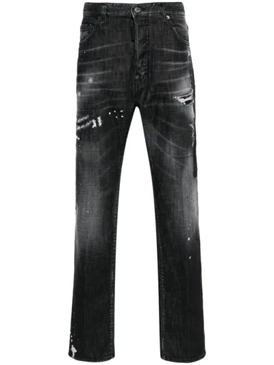 Dsquared2 Distressed Straight-leg Jeans In Schwarz